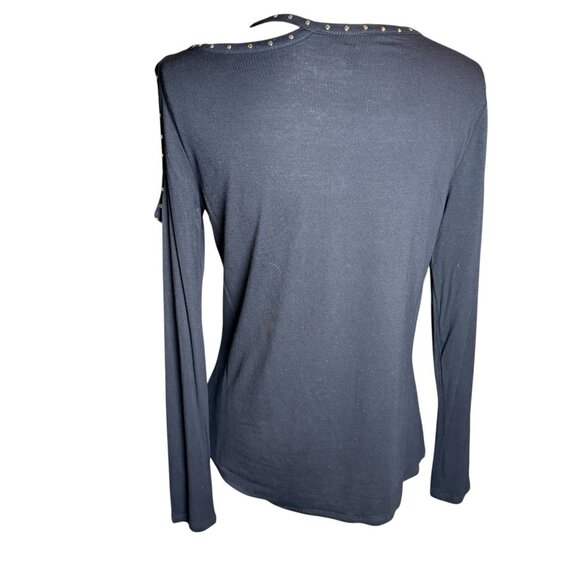New Rock & Republic Long Sleeve Embellished Asymmetrical Cutout Top Black Medium - Picture 4 of 7
